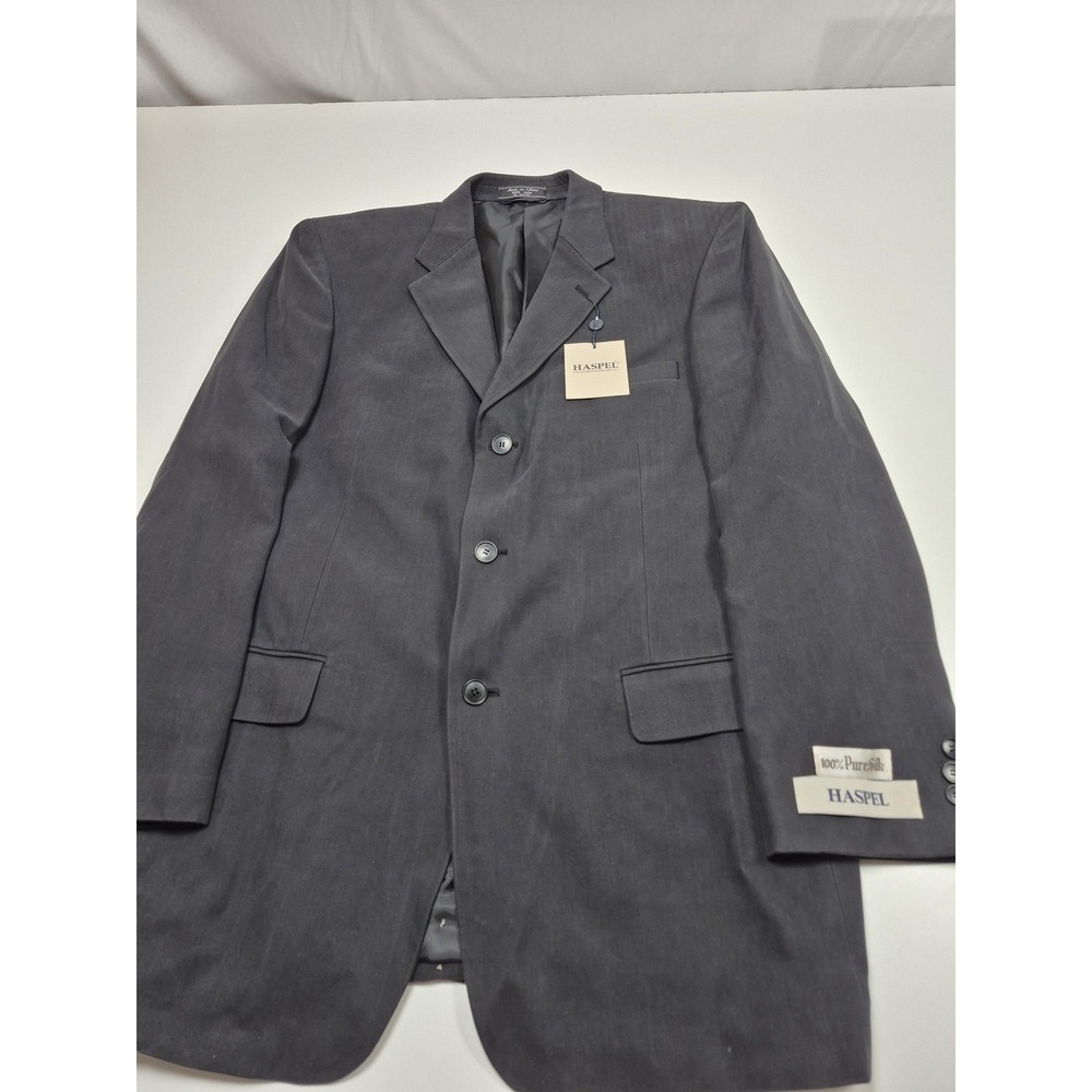 Haspel Suit Jacket Mens 44 Long Gray 100% Silk Herringbone Manor 3 Button NWT